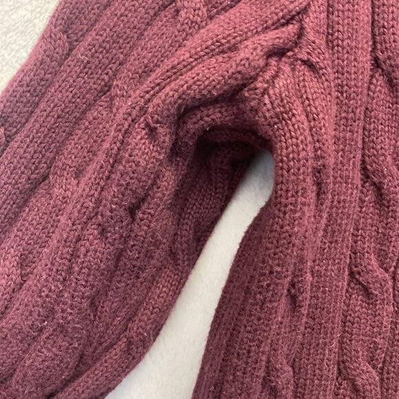 Polo Ralph Lauren Cable Knit Sweater Womens Medium Burgundy Pony Logo Y2K Style - Picture 14 of 15
